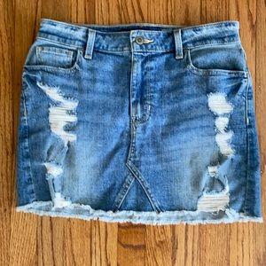 Hollister High Rise Distressed Denim Skirt